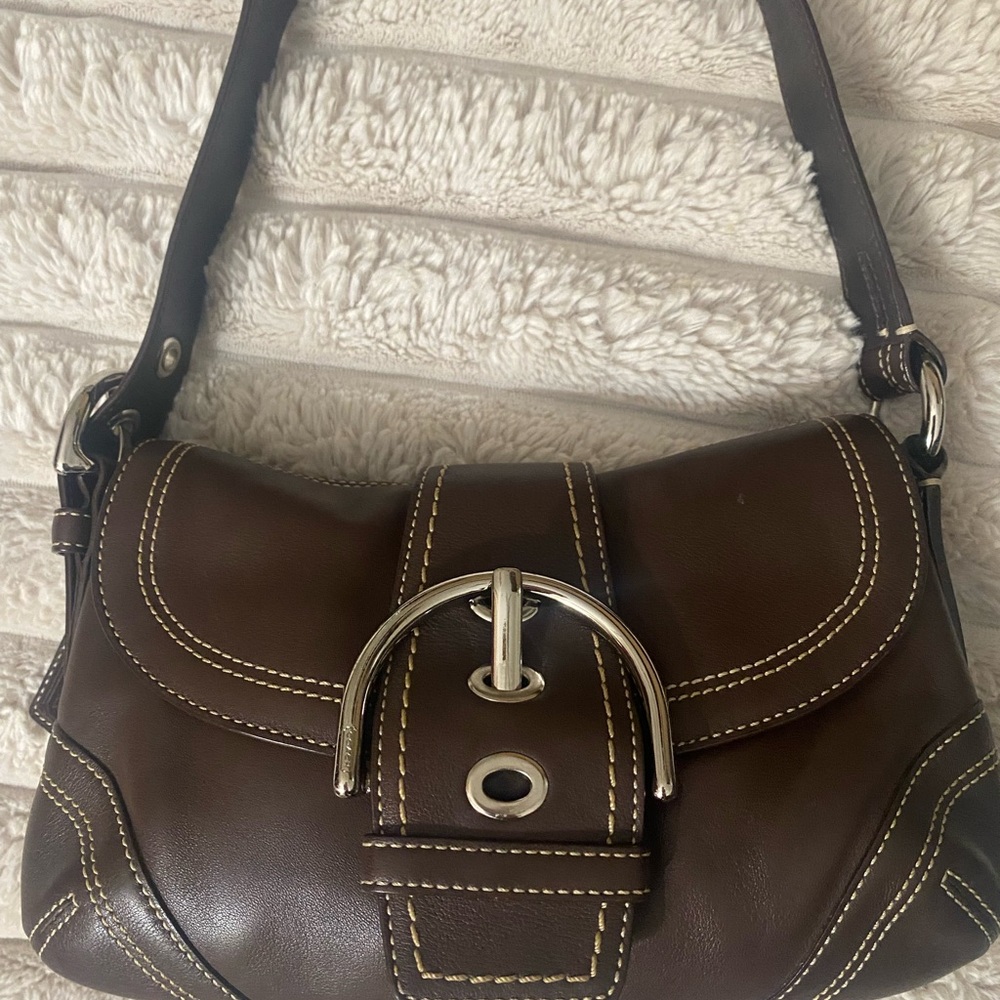 Coach Brown and Silver Shoulder Bag with Classic Hobo Design